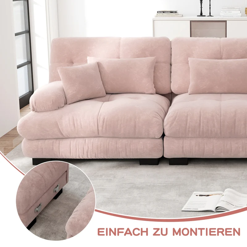 Canapé 2 places en chenille rose avec coussins FLAREISTY