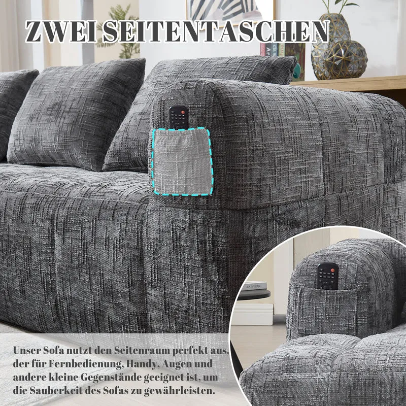 Canapé d'angle 3 places modulable en chenille gris avec méridienne et poches latérales sans montage INFINITEMOMEN