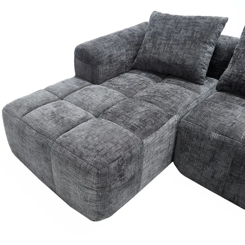Canapé d'angle 3 places modulable en chenille gris avec méridienne et poches latérales sans montage INFINITEMOMEN