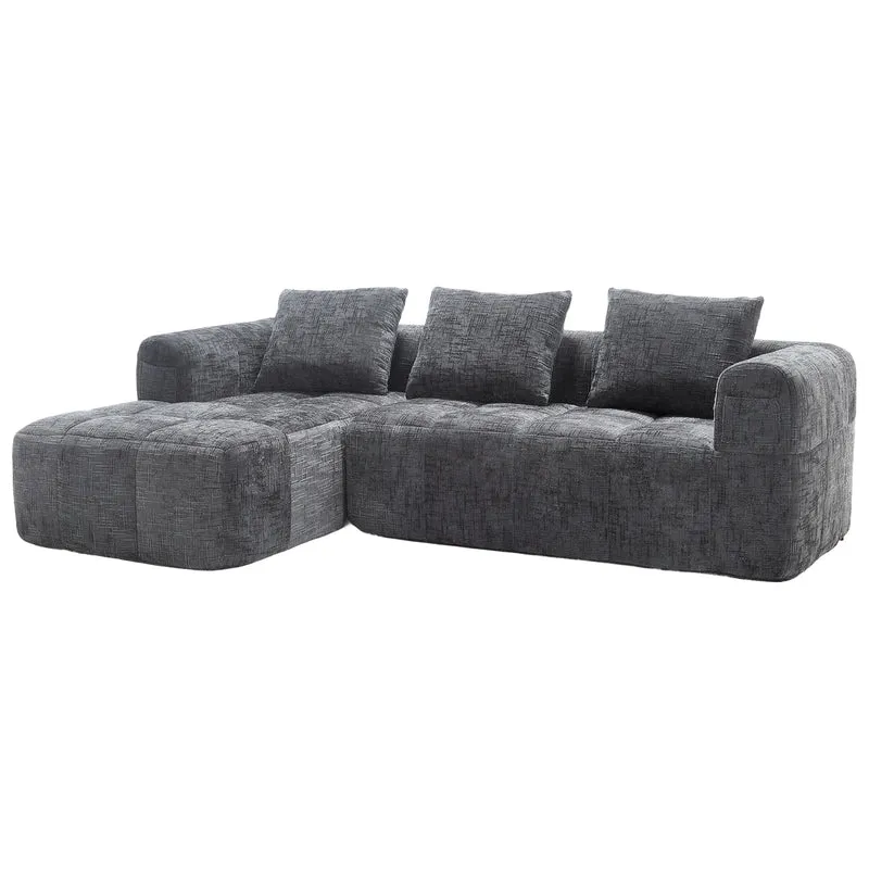 Canapé d'angle 3 places modulable en chenille gris avec méridienne et poches latérales sans montage INFINITEMOMEN