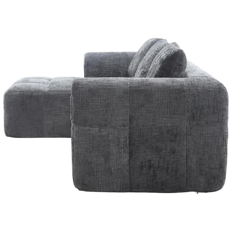 Canapé d'angle 3 places modulable en chenille gris avec méridienne et poches latérales sans montage INFINITEMOMEN