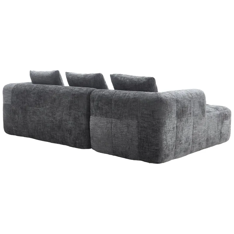 Canapé d'angle 3 places modulable en chenille gris avec méridienne et poches latérales sans montage INFINITEMOMEN