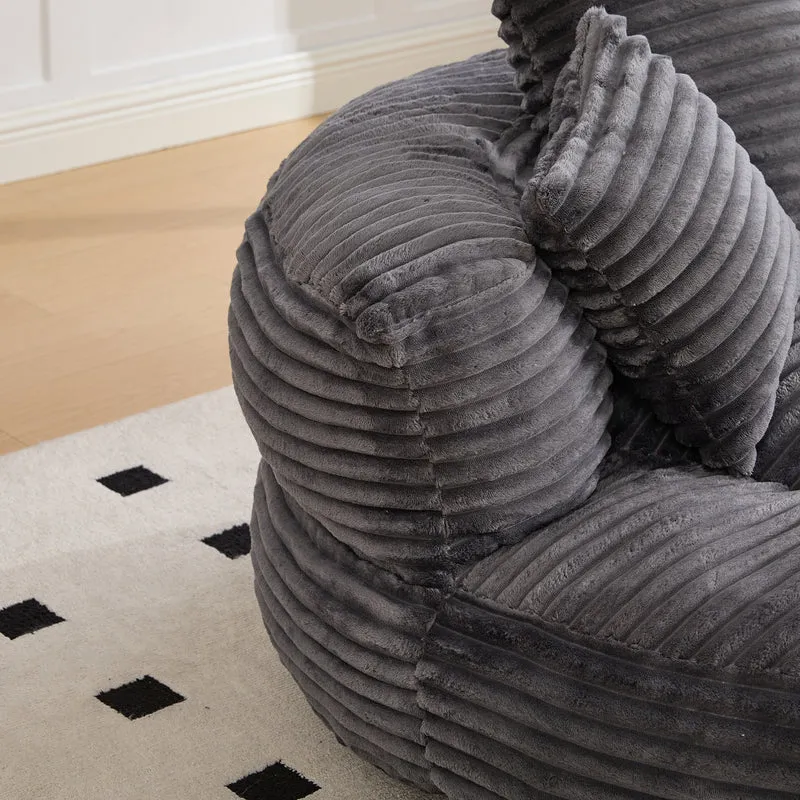 Grand fauteuil rond en velours côtelé gris chaise lounge avec trois coussins FLAREINFIN
