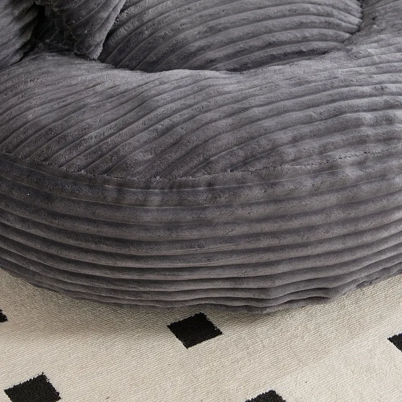 Grand fauteuil rond en velours côtelé gris chaise lounge avec trois coussins FLAREINFIN