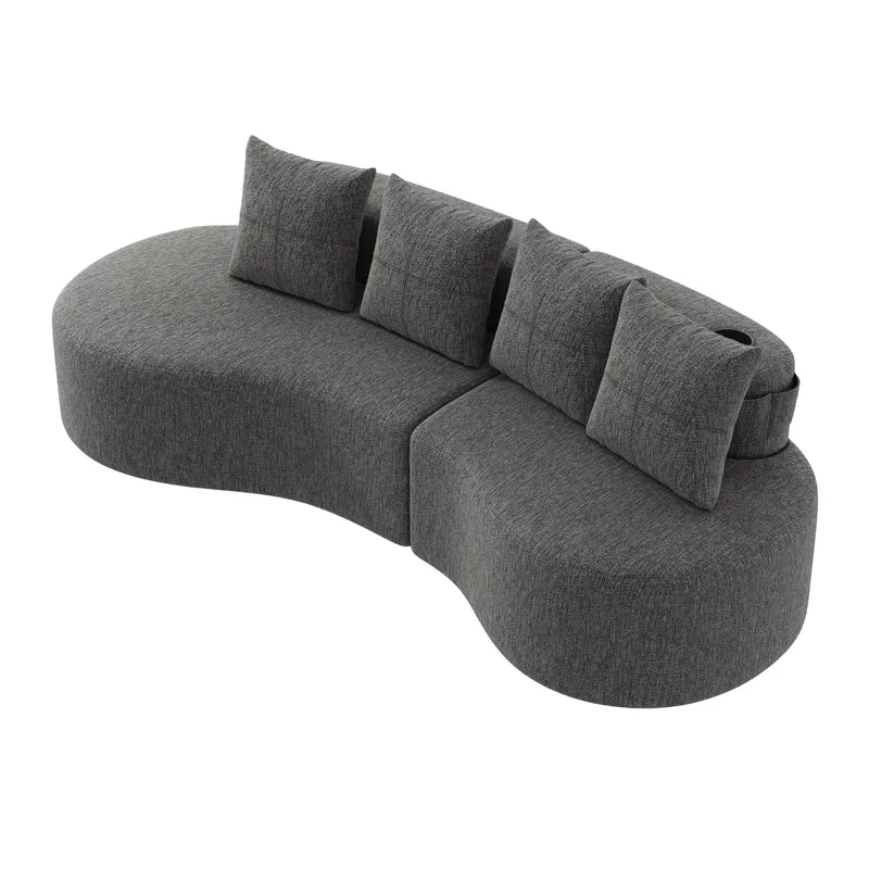 Canapé 3 places en lin gris avec 4 coussins, porte-gobelet, poches latérales sans montage 240x109cm FLAREINFI