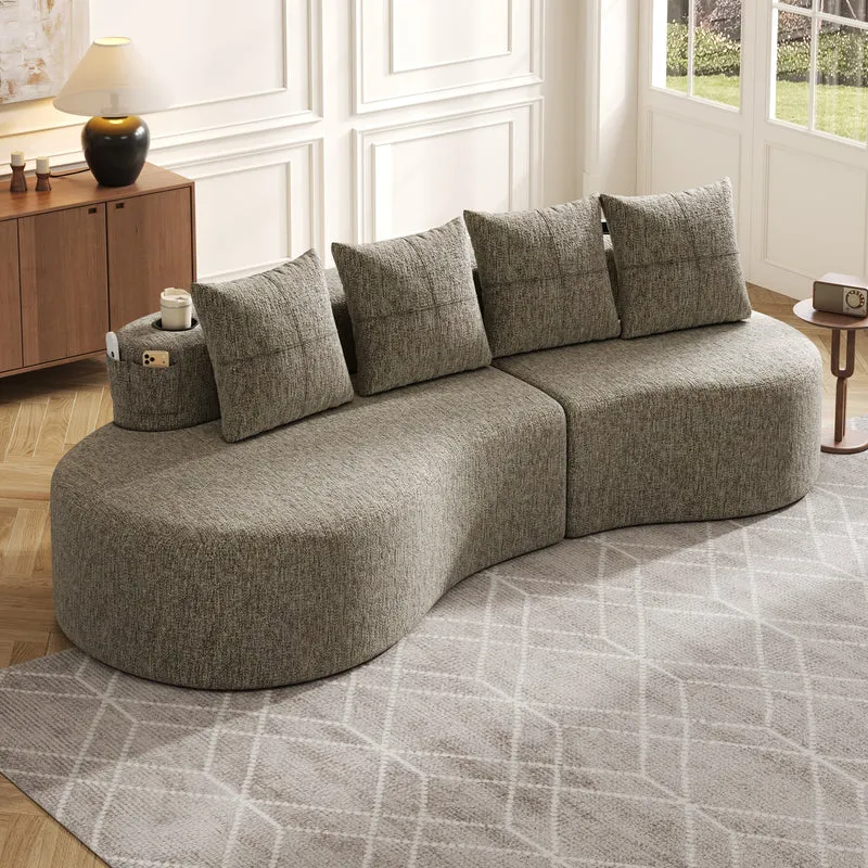 Canapé 3 places en lin khaki avec 4 coussins, porte-gobelet, poches latérales sans montage 240x109cm FLARERIFTA