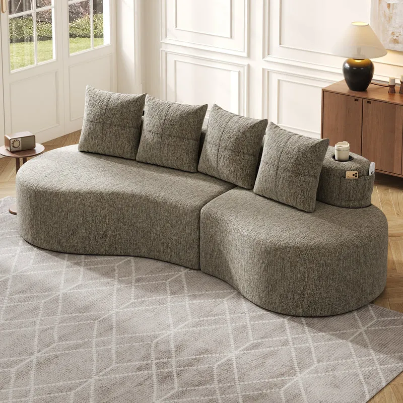Canapé 3 places en lin khaki avec 4 coussins, porte-gobelet, poches latérales sans montage 240x109cm FLARERIFTA