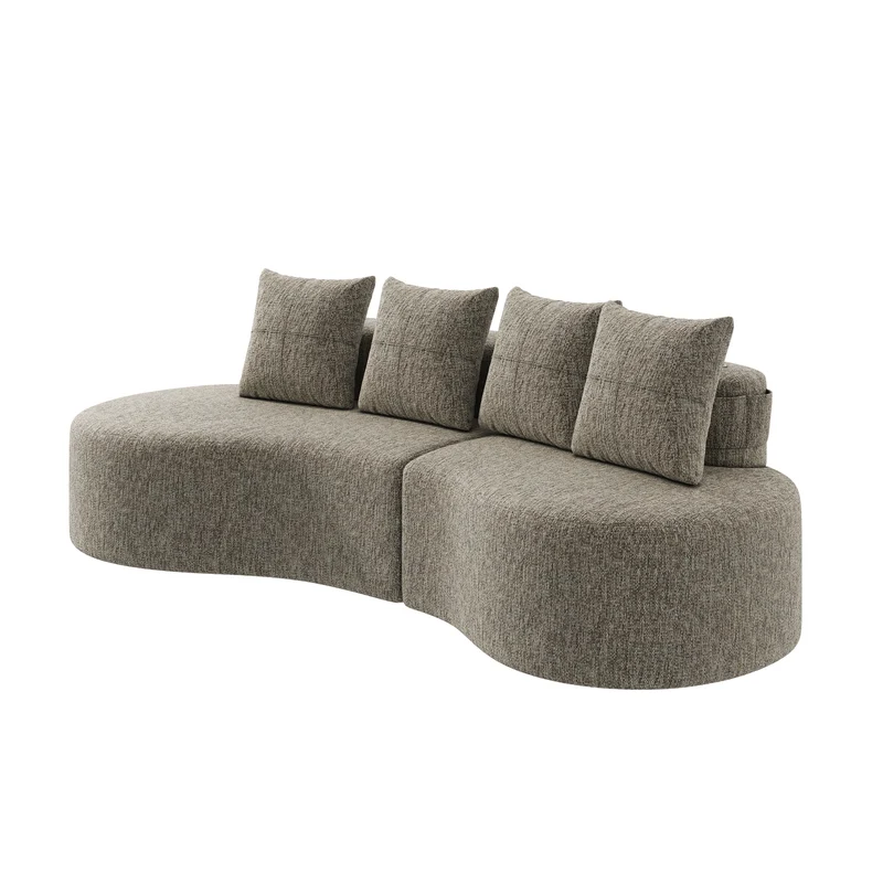 Canapé 3 places en lin khaki avec 4 coussins, porte-gobelet, poches latérales sans montage 240x109cm FLARERIFTA
