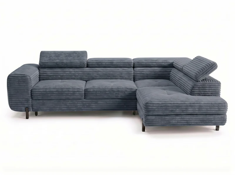 Canapé d’angle convertible Iéna – grande méridienne, coffre & têtières relevables