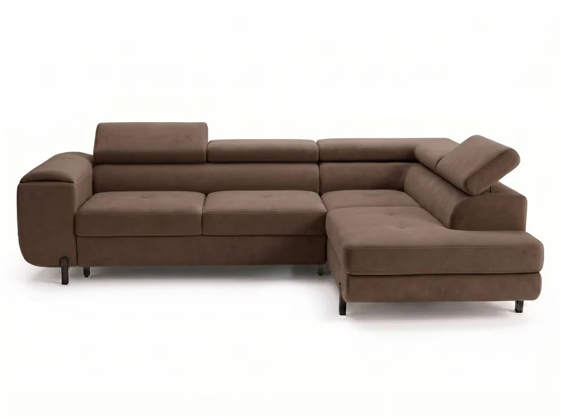 Canapé d’angle convertible Iéna – grande méridienne, coffre & têtières relevables