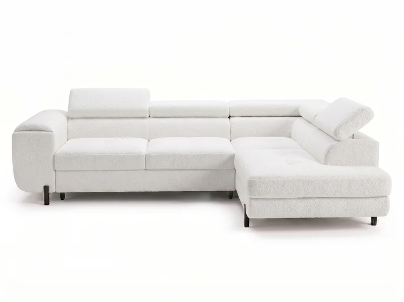 Canapé d’angle convertible Iéna – grande méridienne, coffre & têtières relevables
