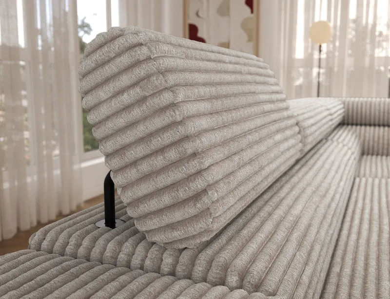 Canapé d’angle convertible LAFAYETTE en velours côtelé avec têtières relevables