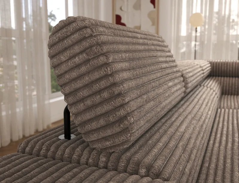 Canapé d’angle convertible LAFAYETTE en velours côtelé avec têtières relevables