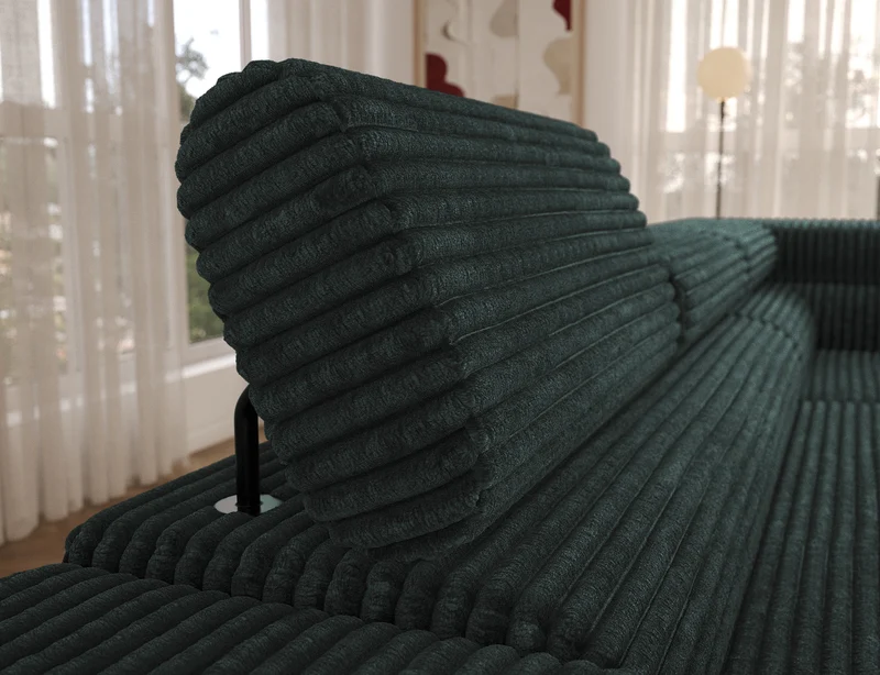 Canapé d’angle convertible LAFAYETTE en velours côtelé avec têtières relevables