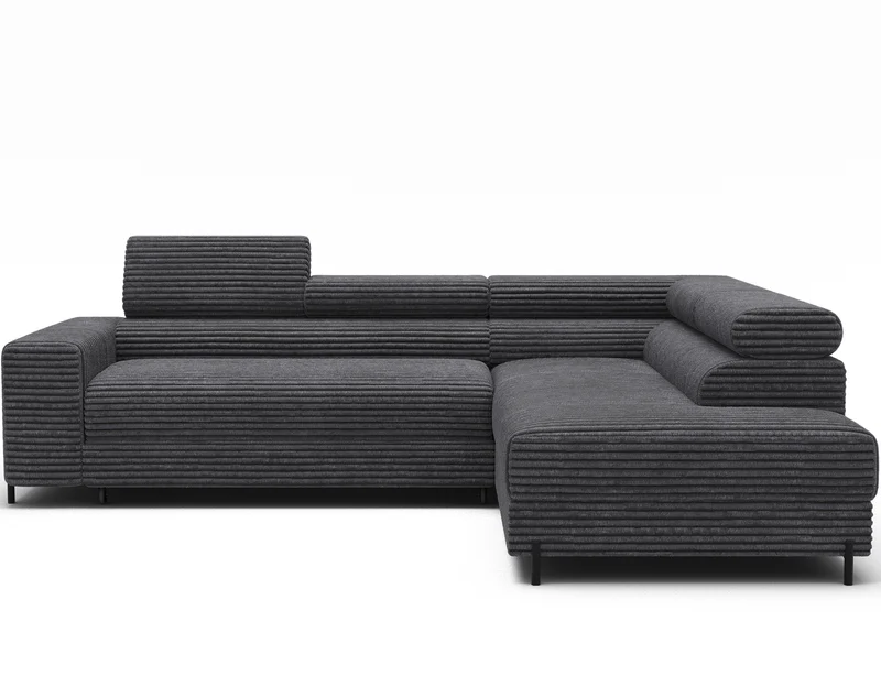 Canapé d’angle convertible LAFAYETTE en velours côtelé avec têtières relevables