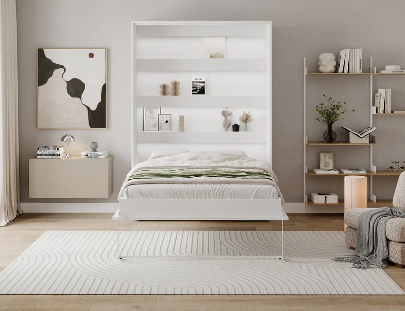 Lit escamotable NEO – armoire lit murale verticale avec rangements