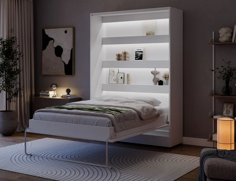 Lit escamotable NEO – armoire lit murale verticale avec rangements