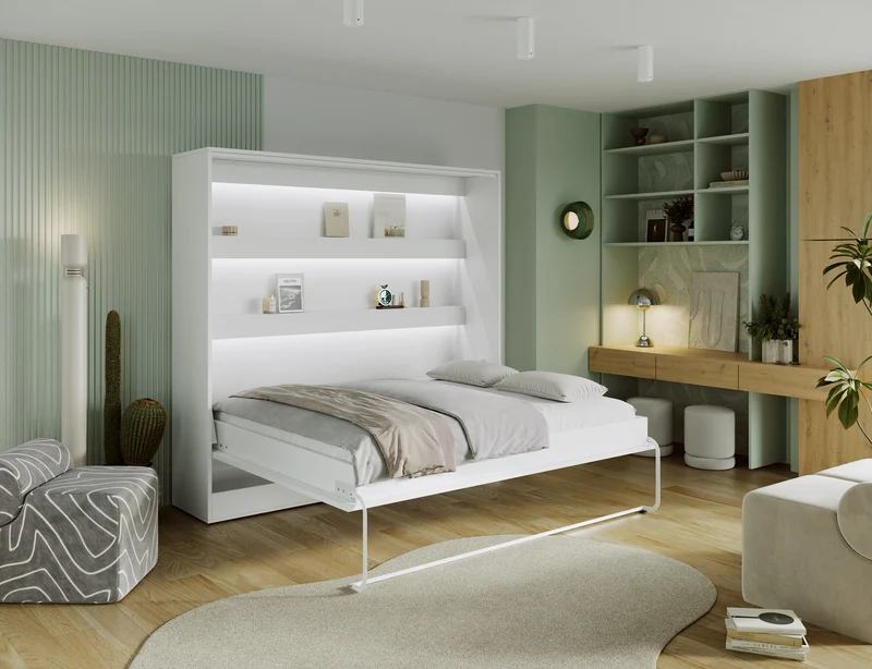 Lit escamotable NEO – armoire lit murale verticale avec rangements