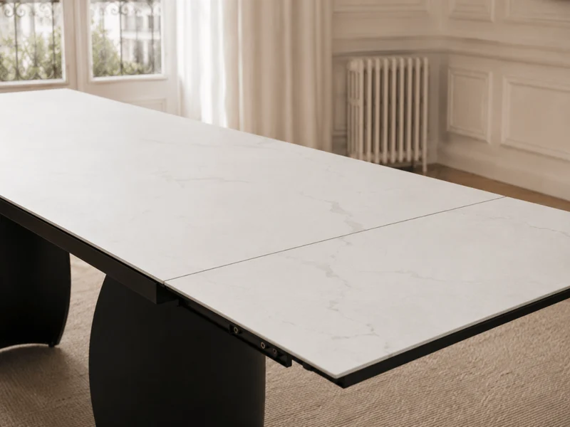 Table à manger extensible Milana 180–260 cm – Céramique effet marbre blanc