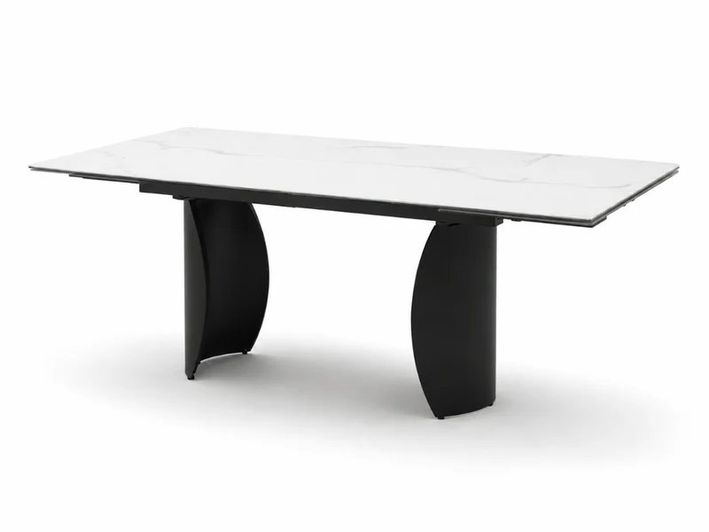 Table à manger extensible Milana 180–260 cm – Céramique effet marbre blanc