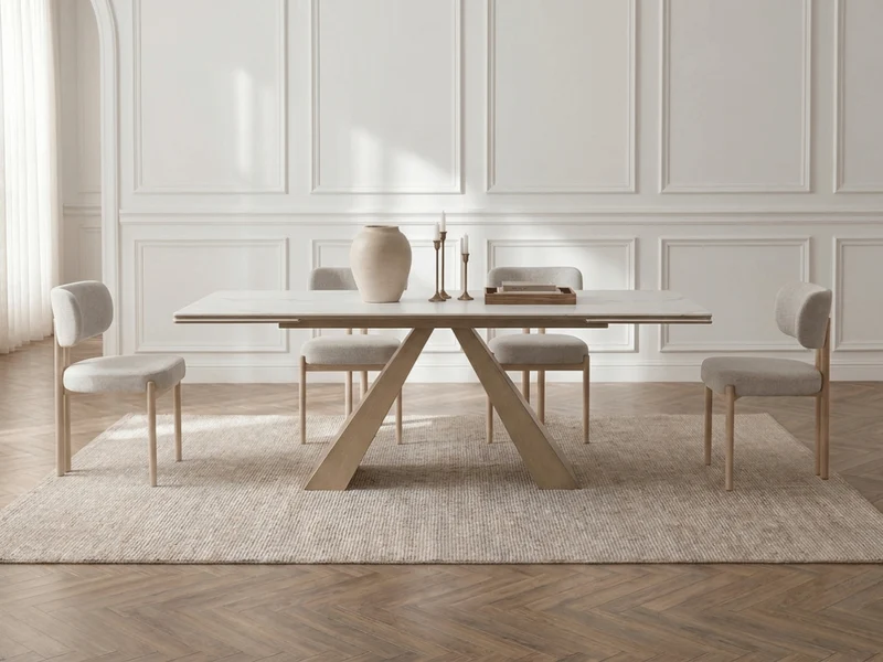Table à manger extensible Calista – céramique marbre blanc 180 à 260 cm