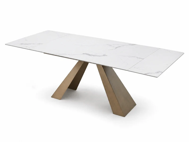 Table à manger extensible Calista – céramique marbre blanc 180 à 260 cm