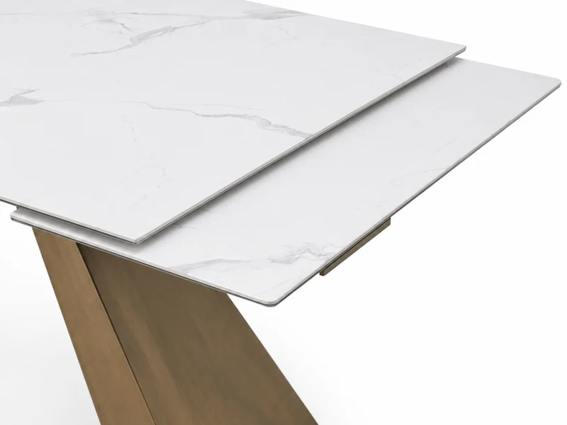 Table à manger extensible Calista – céramique marbre blanc 180 à 260 cm