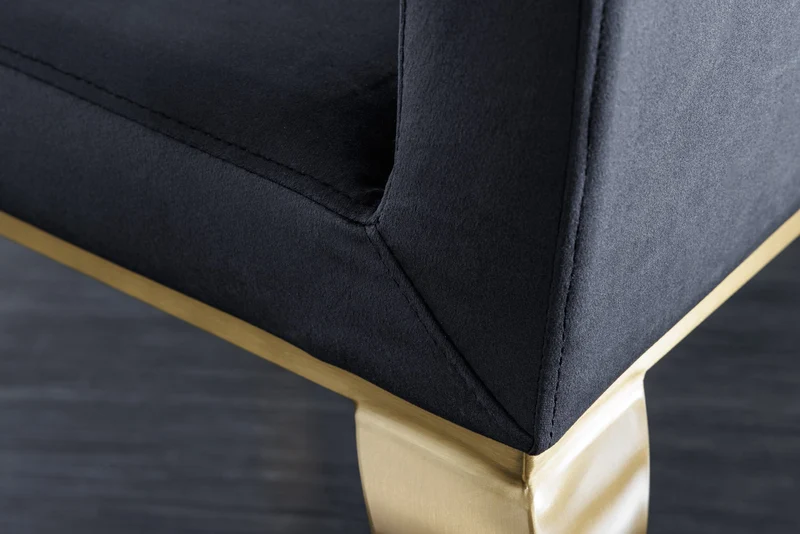 Lot de 2x chaises élégante MODERN BAROCK en velours noir, pieds en acier inoxydable