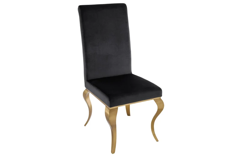 Lot de 2x chaises élégante MODERN BAROCK en velours noir, pieds en acier inoxydable