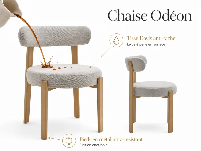 Lot de 4 chaises Odéon – assise ronde, dossier enveloppant & pieds effet bois