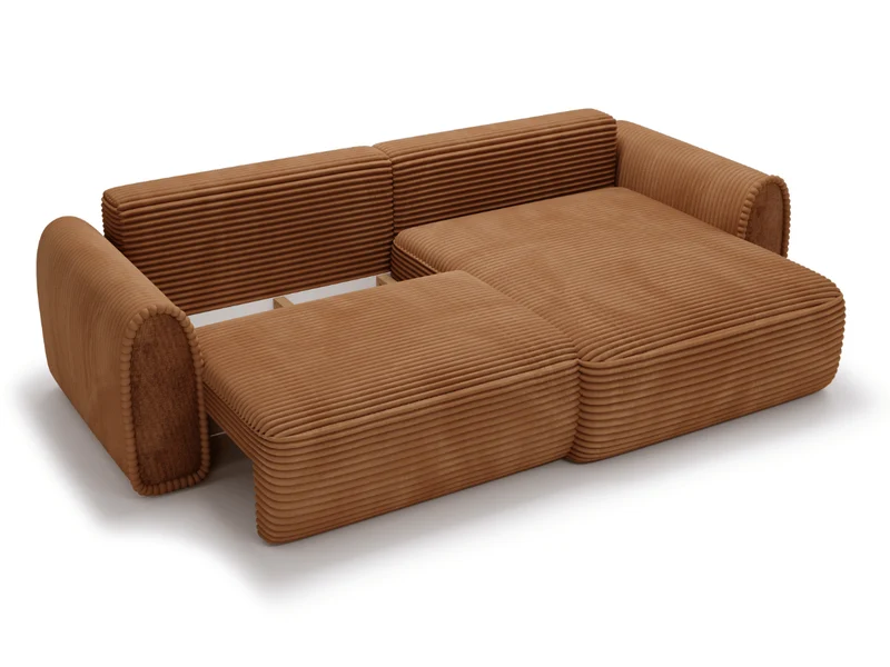 Canapé convertible ODEON – Velours côtelé épais – Design arrondi tendance