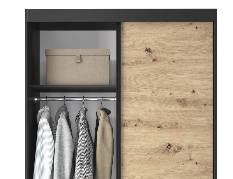 Armoire Dressing Coulissante 120 & 180 cm avec Miroir – Décor Chêne Artisan & Structure Noir Mat - VARELLA