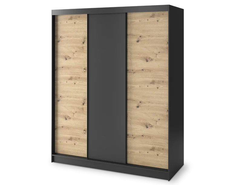 Armoire Dressing Coulissante 120 & 180 cm avec Miroir – Décor Chêne Artisan & Structure Noir Mat - VARELLA