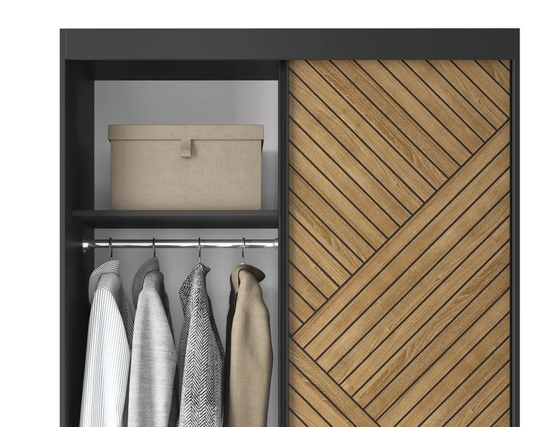 Armoire Dressing Coulissante 120 & 180 cm – Noir & Chêne Caramel – Miroir en option – CARVANO