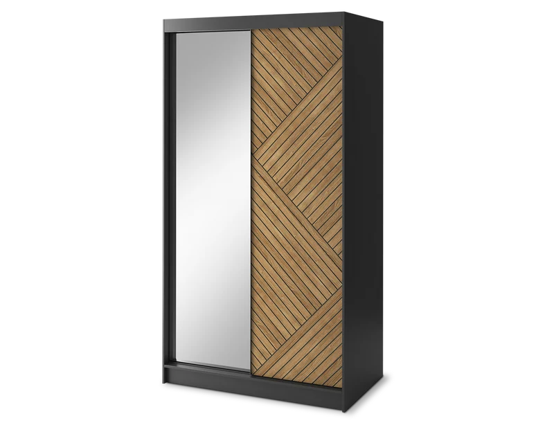 Armoire Dressing Coulissante 120 & 180 cm – Noir & Chêne Caramel – Miroir en option – CARVANO