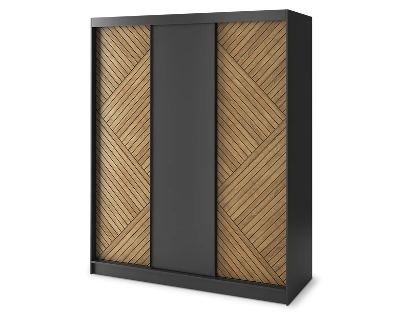 Armoire Dressing Coulissante 120 & 180 cm – Noir & Chêne Caramel – Miroir en option – CARVANO