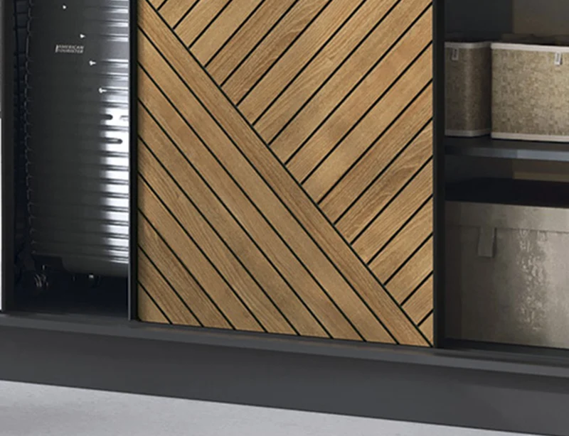 Armoire Dressing Coulissante 120 & 180 cm – Noir & Chêne Caramel – Miroir en option – CARVANO
