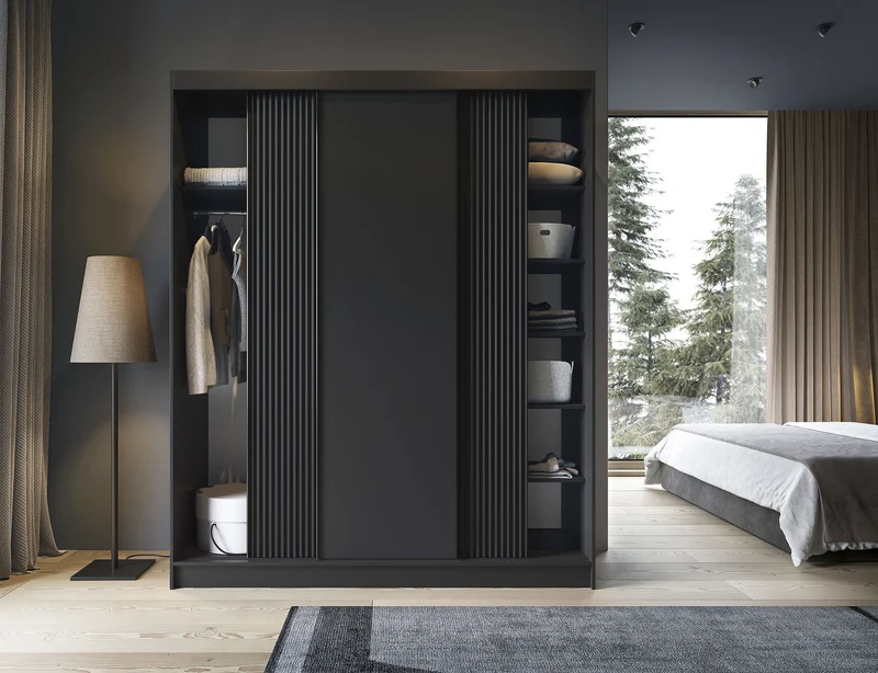 Armoire Dressing Coulissante 120 & 180 cm – Noir ou Blanc – Miroir Optionnel - RAVENTO