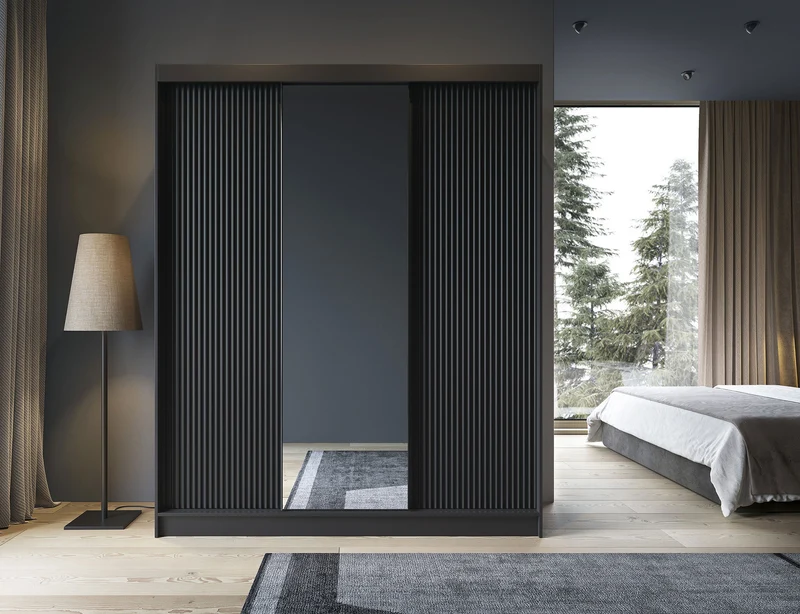Armoire Dressing Coulissante 120 & 180 cm – Noir ou Blanc – Miroir Optionnel - RAVENTO