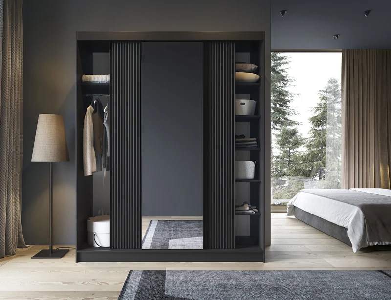 Armoire Dressing Coulissante 120 & 180 cm – Noir ou Blanc – Miroir Optionnel - RAVENTO