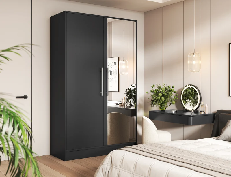 Armoire Dressing 2 Portes 120 cm – Design Moderne + Grand Rangement – Miroir Optionnel - NORVIA