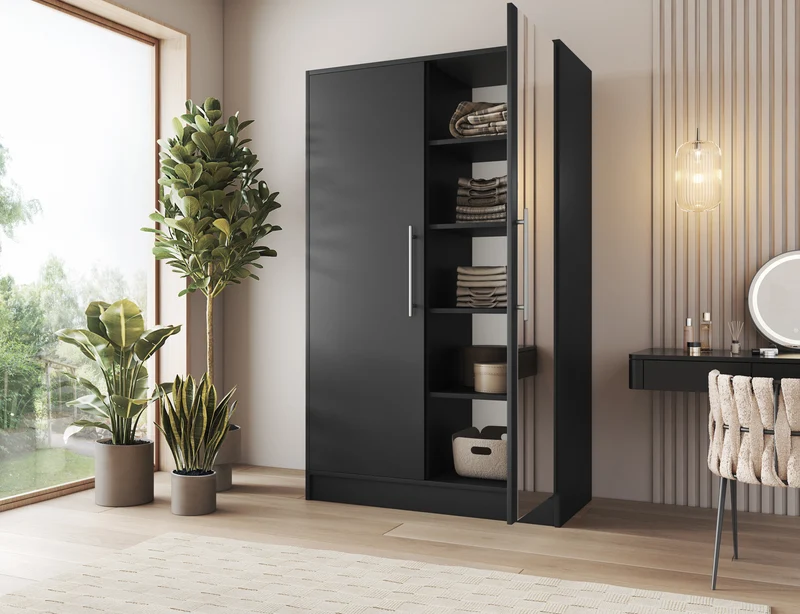 Armoire Dressing 2 Portes 120 cm – Design Moderne + Grand Rangement – Miroir Optionnel - NORVIA