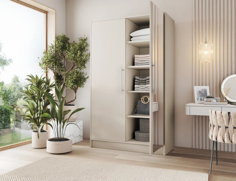 Armoire Dressing 2 Portes 120 cm – Design Moderne + Grand Rangement – Miroir Optionnel - NORVIA