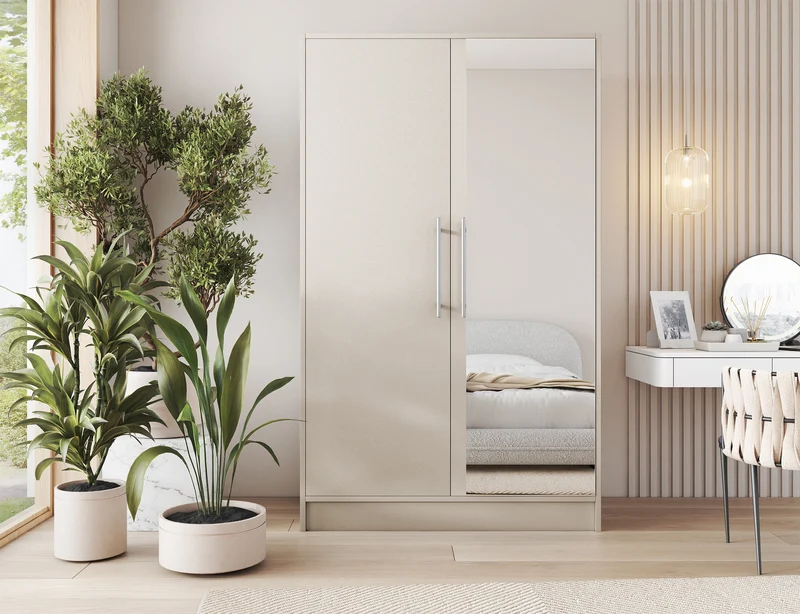 Armoire Dressing 2 Portes 120 cm – Design Moderne + Grand Rangement – Miroir Optionnel - NORVIA