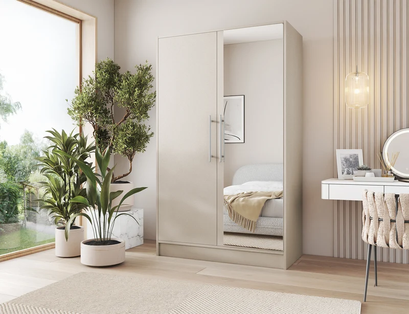Armoire Dressing 2 Portes 120 cm – Design Moderne + Grand Rangement – Miroir Optionnel - NORVIA