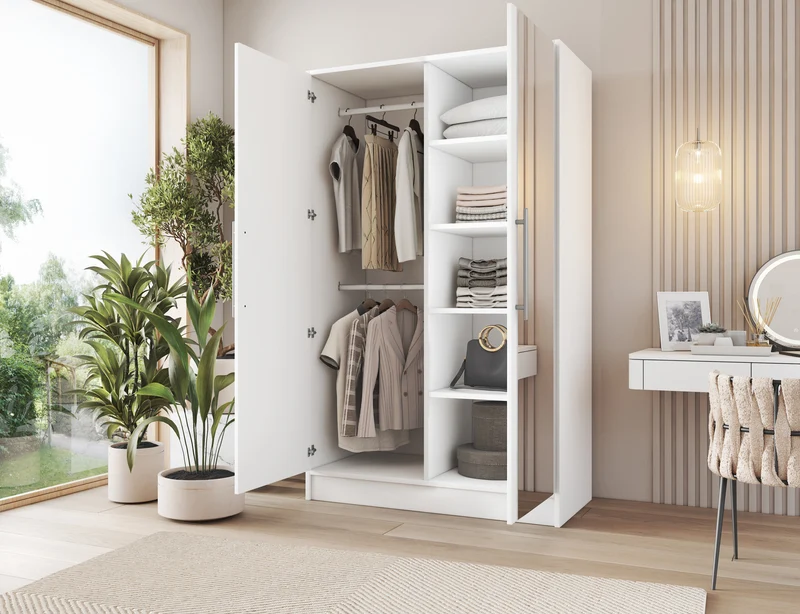 Armoire Dressing 2 Portes 120 cm – Design Moderne + Grand Rangement – Miroir Optionnel - NORVIA