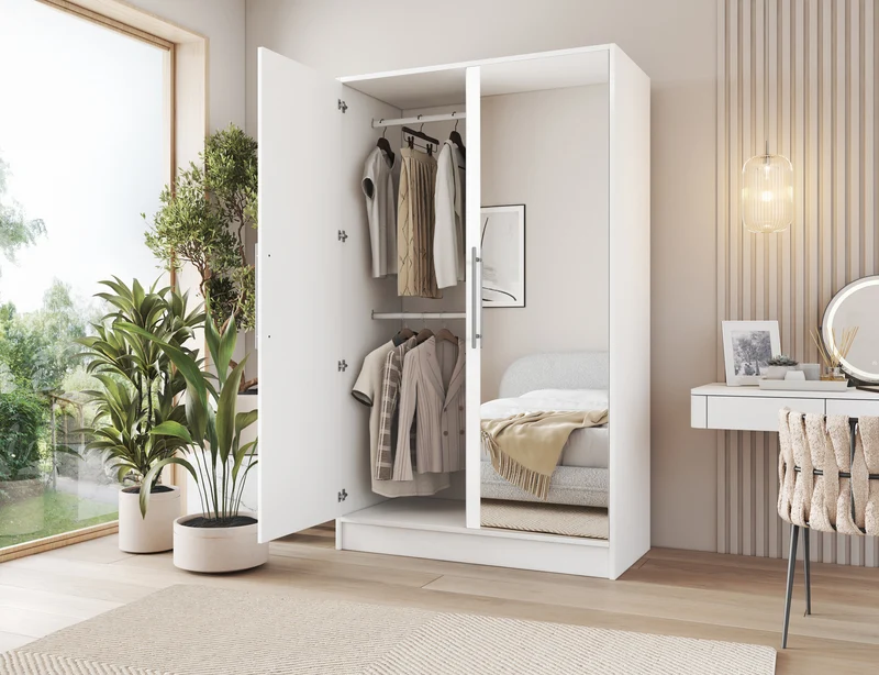 Armoire Dressing 2 Portes 120 cm – Design Moderne + Grand Rangement – Miroir Optionnel - NORVIA