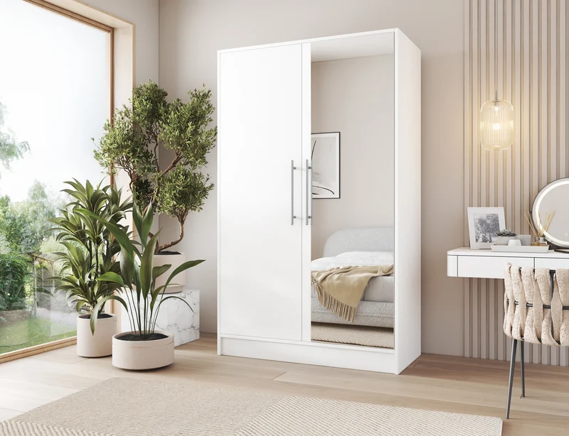 Armoire Dressing 2 Portes 120 cm – Design Moderne + Grand Rangement – Miroir Optionnel - NORVIA