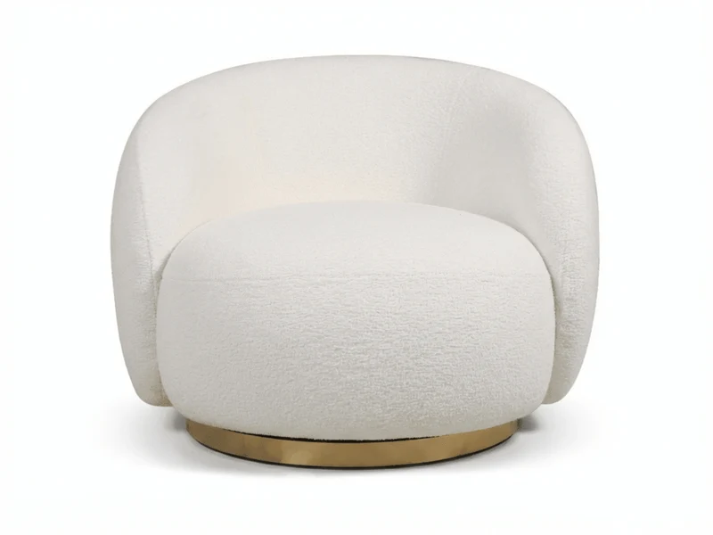 Fauteuil rotatif cocooning en bouclette blanche – Luma