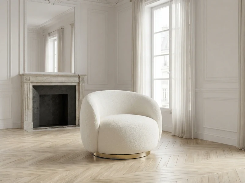 Fauteuil rotatif cocooning en bouclette blanche – Luma